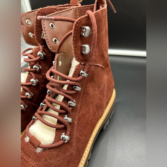 Marc Fisher Izzie Lugsole Ankle Boot Rust 7.5 Shearling accents - Picture 8 of 10